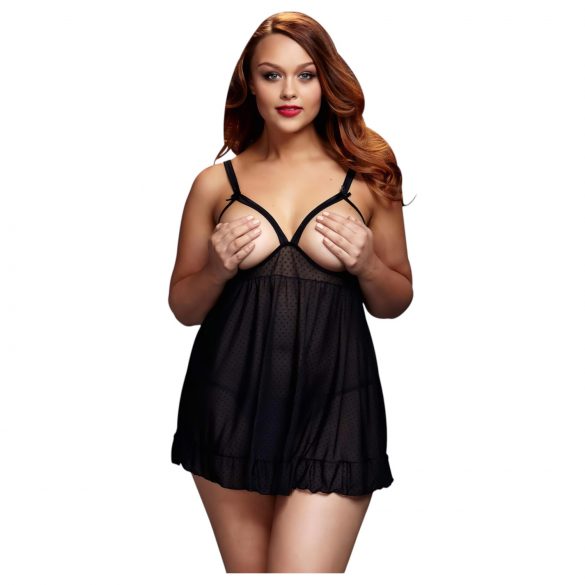 BACI Plus Size - sexy babydoll aberto de bolinhas - preto (XL-XXL)