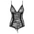 Obsessive Slevika - body de renda aberto com laço frontal (preto) - L/XL