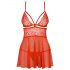 Obsessive 838-BAB-3 - Picante babydoll com renda e tanga (vermelho) - XXL