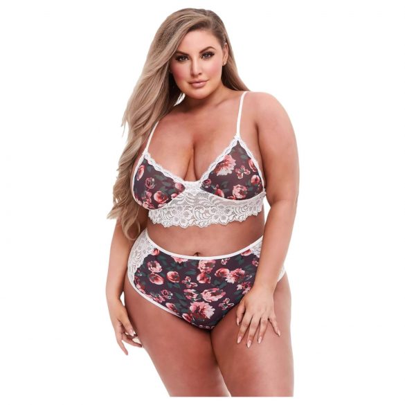 Baci Plus Size - Conjunto Floral de Renda, Cintura Alta